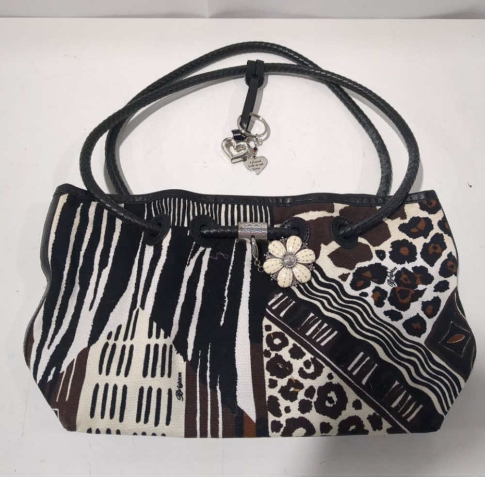 Brighton Black and White Animal Print Handbag with Decorative Charms
